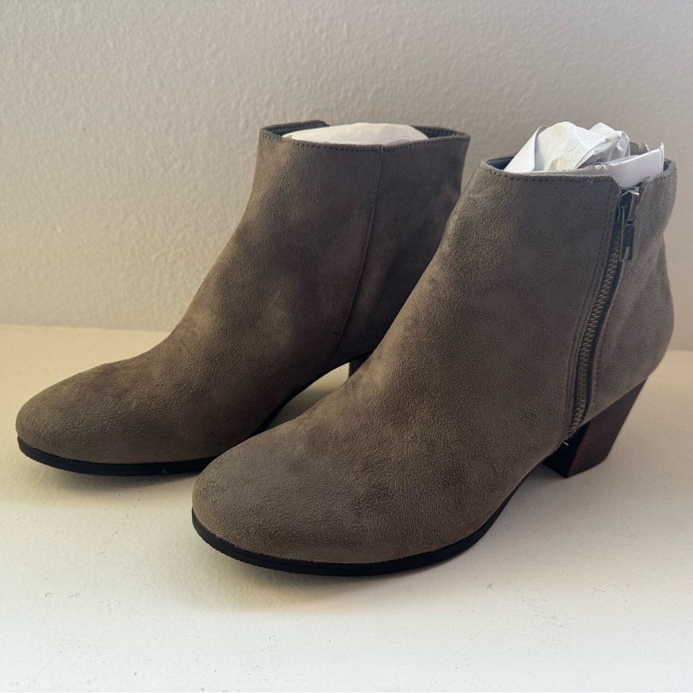 Madeline Gray Ankle Booties with Suede Finish and Almond Toe